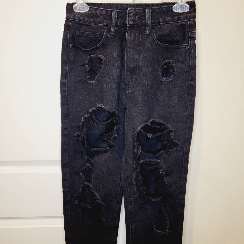 MISSGUIDEDRiot High Rise Ripped Mom petite Jeans. - Picture 10 of 13
